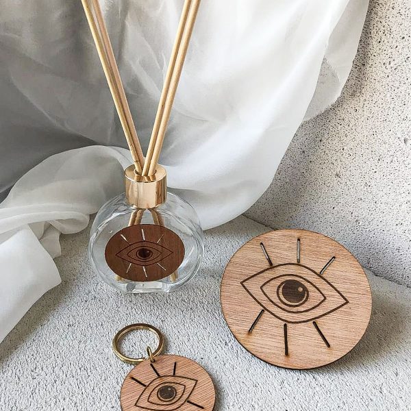 Σετ Δώρου – αρωματικό χώρου, ξύλινα σουβέρ & μπρελόκ "Noēsis"