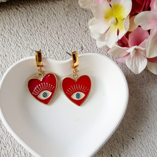 σκουλαρίκια κόκκινες καρδιές-μάτι