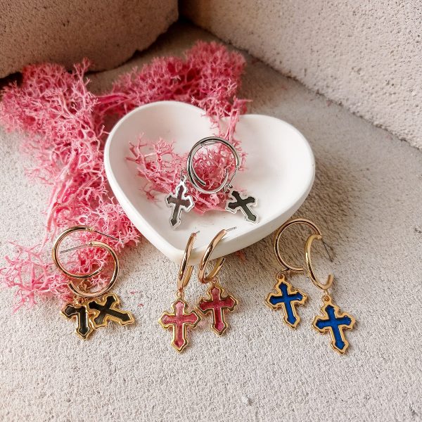 μικροί κρίκοι σκουλαρίκια - σταυρός