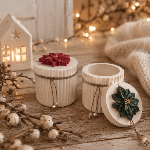 Χειροποίητο Κεραμικό Ριγέ Δοχείο "POINSETTIA CERAMIC JAR"