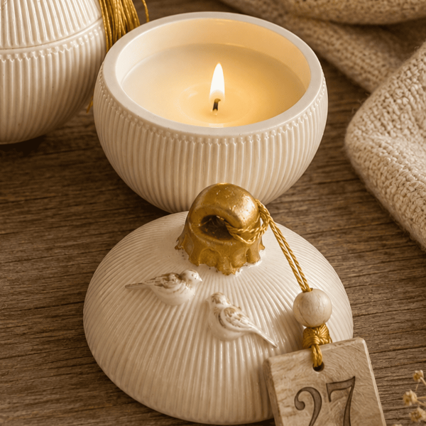 Χειροποίητο Κεραμικό Δοχείο Με Κερί "FESTIVE DOVES CANDLES"